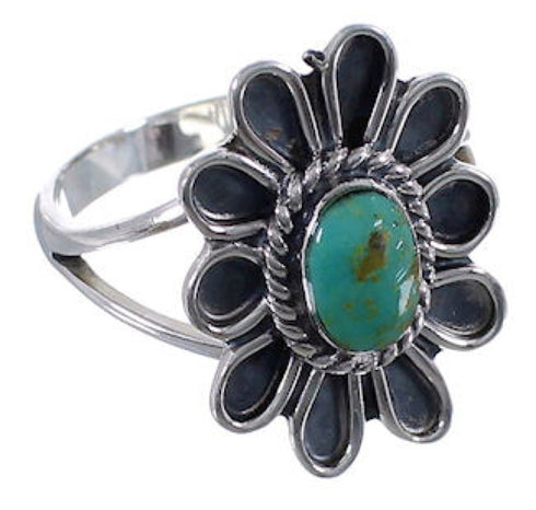 Southwest Turquoise Flower Sterling Silver Ring Size 6-3/4 VX37267